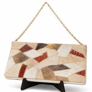 Rare Vintage Bags By Varon Snakeskin and Leather Bag Envelope Style Patchwork
